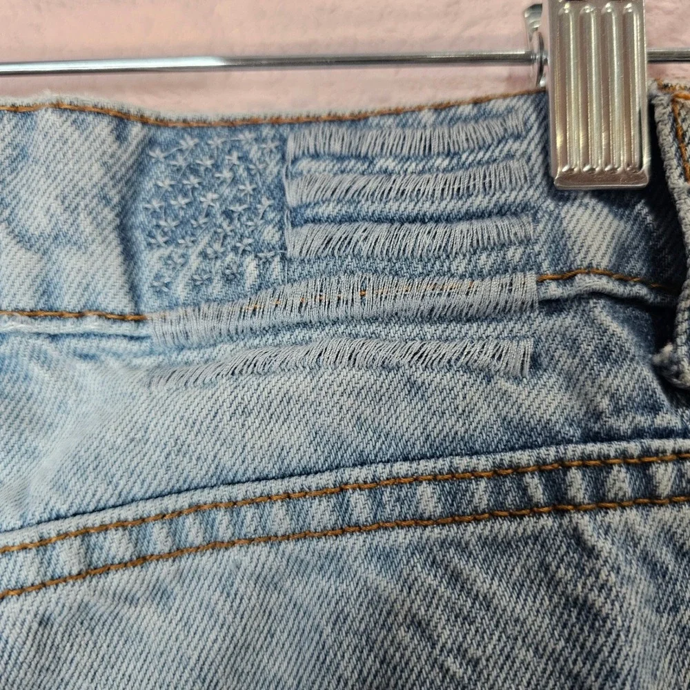 Revice Denim High Waisted Straight Leg Jeans Light Wash Distressed Size 27 *FLAW